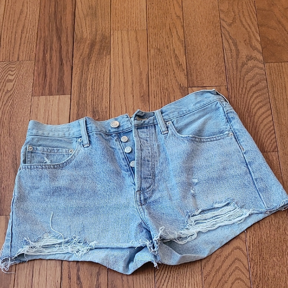 Z Supply Light Blue Distressed Jean Shorts